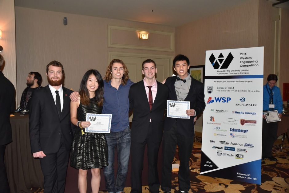 L to R: Spencer Bostock, Junior Design Director, with Western Competition Winners Jenny Yang, Connor McFadyen, Andrew Dworschak and Allan Ng